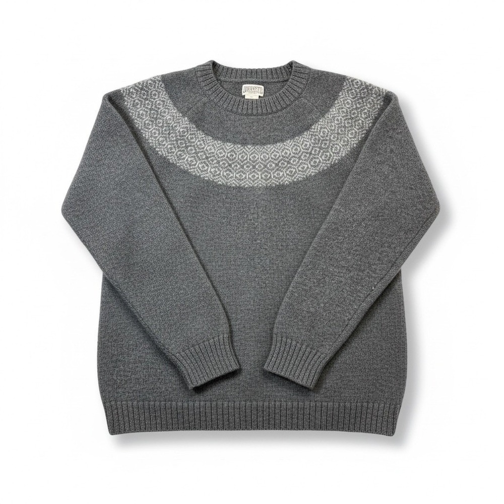 Duluth Trading Co Mens L Gray Wool Cashmere Fair Isle Yoke Crewneck Sweater